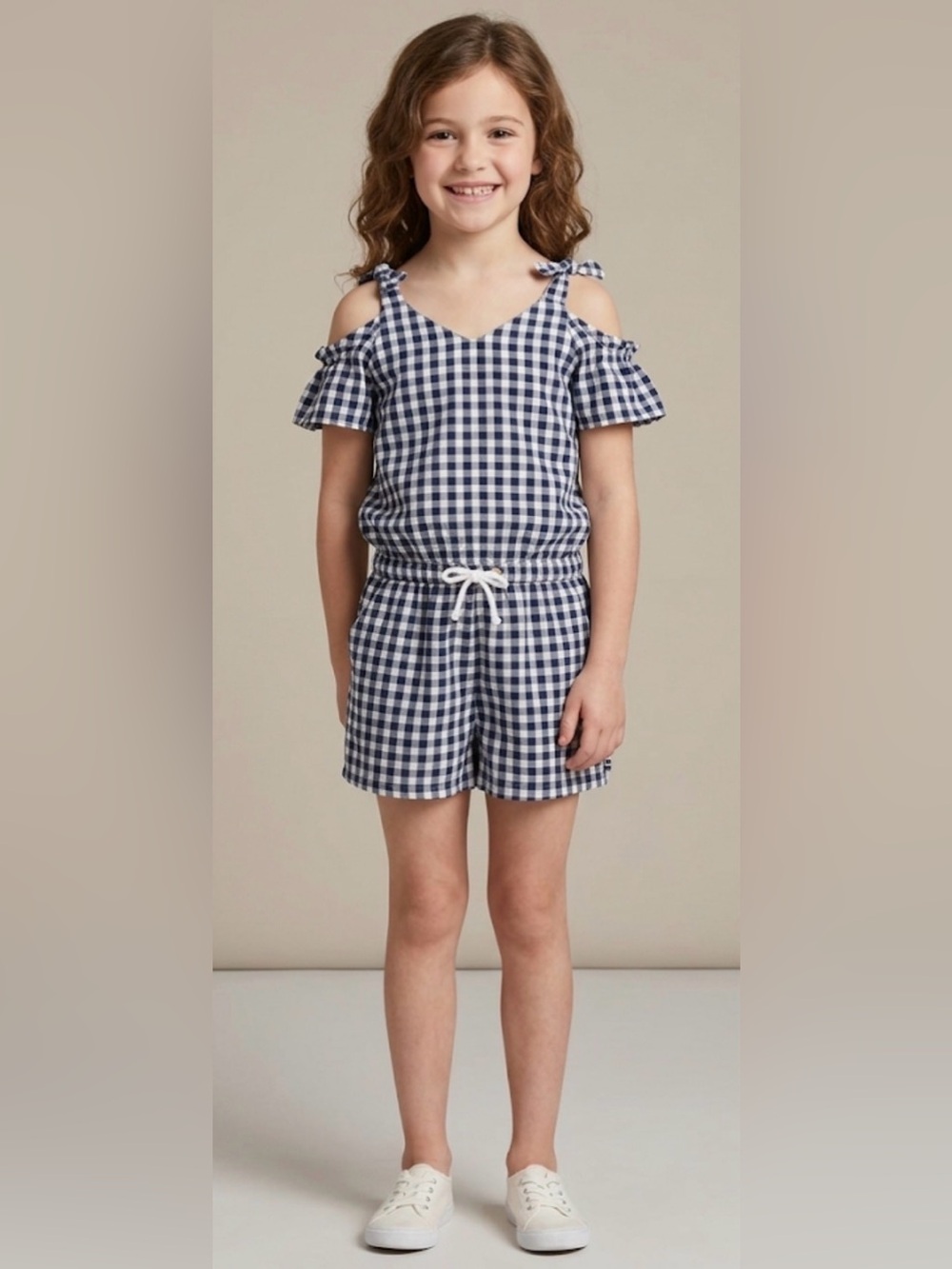 Nautica | navy white checkered romper | M 8/10
